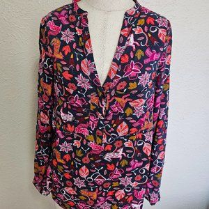 EUC Anthropologie Maeve Moonflower Henley Woodland Animal Blouse Size 4